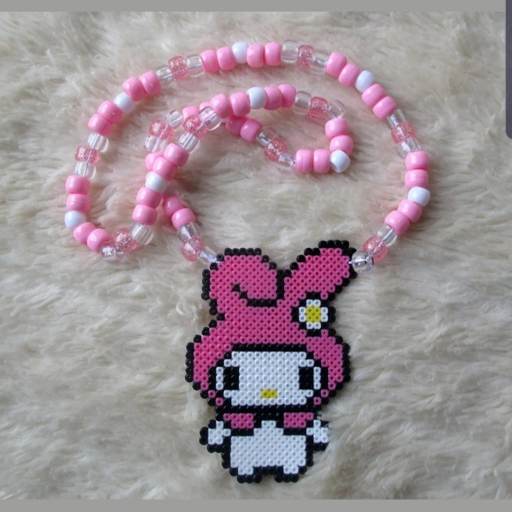 Hello Kitty My Melody perler bead kandi necklace